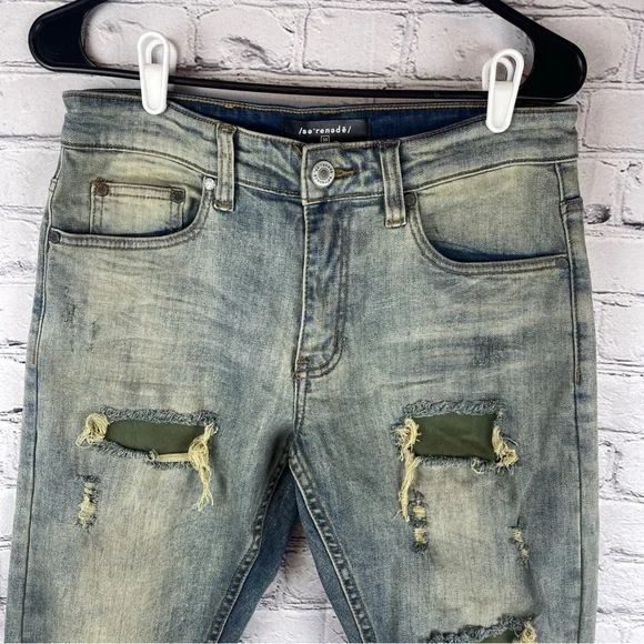 Serenede Jeans Mens 30 (30x33) Skinny Grunge Distressed Patched Faded Stretch